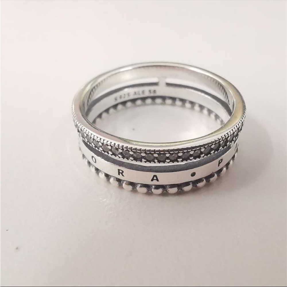 Pandora Silver Band with Black Accents